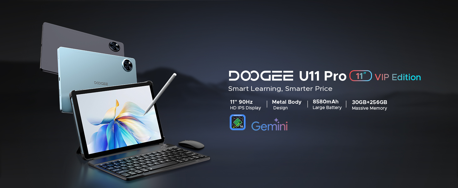 DOOGEE U11 Pro 11 Inch Android 16 Tablet, 30GB RAM+256GB ROM/2TB